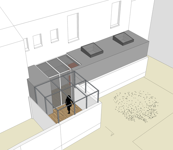 Proposition de volumétrie : verrière et châssis de toit